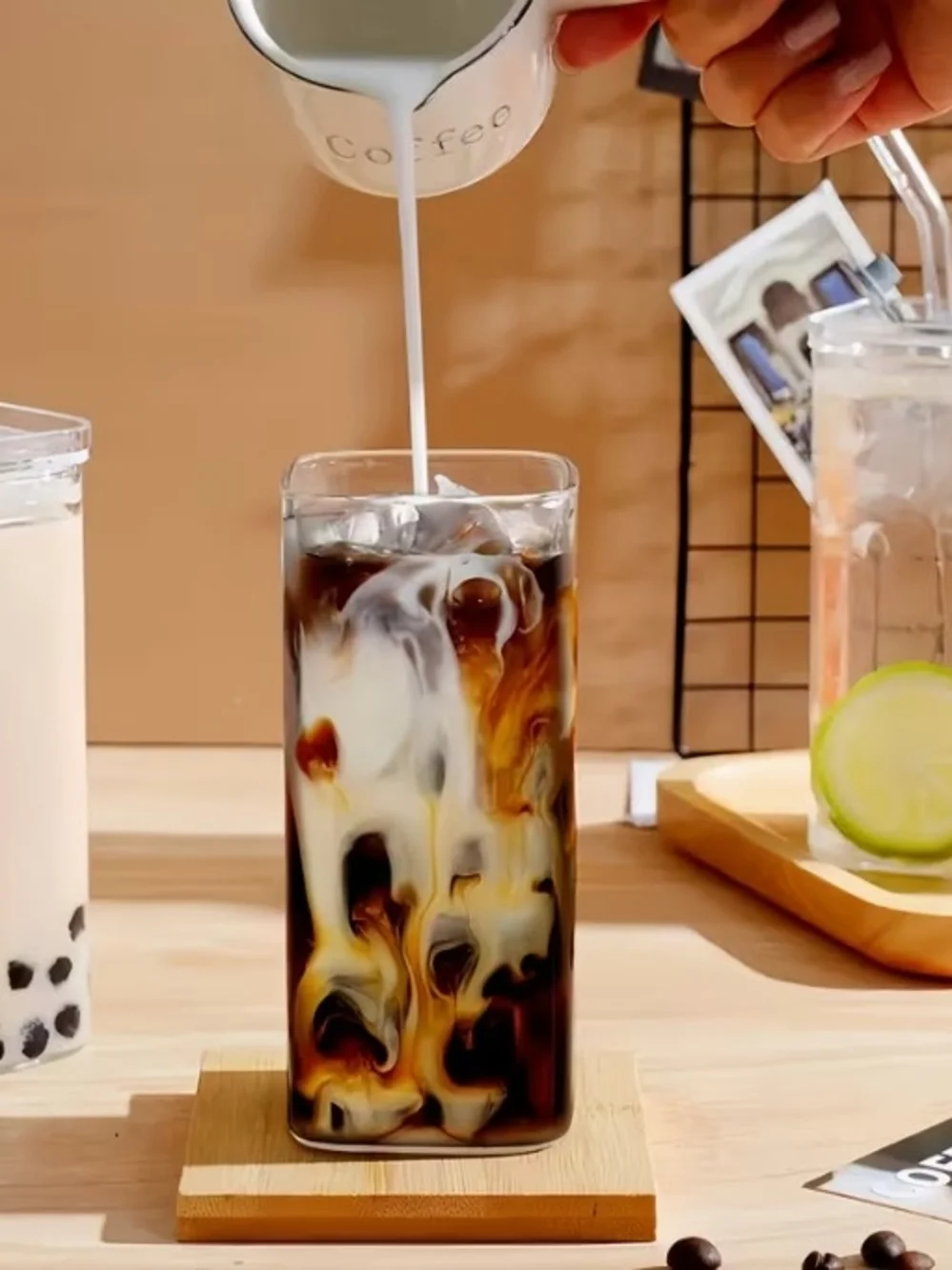 4 Pcs Reusable Iced Coffee Tumbler Set with Clear Lids and Straws -